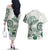 Polynesian Manta Ray Couples Matching Off The Shoulder Long Sleeve Dress and Hawaiian Shirt Green Floral Turtle Tattoo - Polynesian Pride