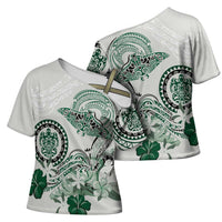 Polynesian Manta Ray Cross Shoulder Shirt Green Floral Turtle Tattoo LT9 - Polynesian Pride