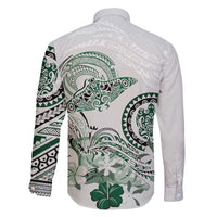 Polynesian Manta Ray Family Matching Long Sleeve Bodycon Dress and Hawaiian Shirt Green Floral Turtle Tattoo - Polynesian Pride