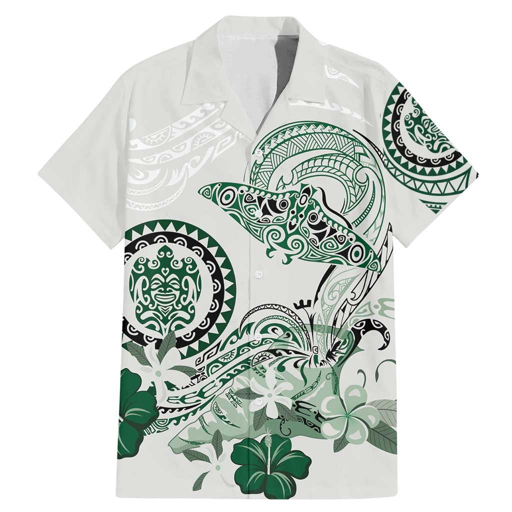 Polynesian Manta Ray Family Matching Mermaid Dress and Hawaiian Shirt Green Floral Turtle Tattoo - Polynesian Pride