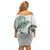 Polynesian Manta Ray Family Matching Off Shoulder Short Dress and Hawaiian Shirt Green Floral Turtle Tattoo - Polynesian Pride