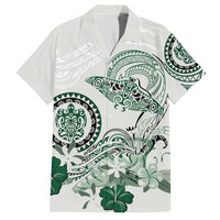 Polynesian Manta Ray Family Matching Short Sleeve Bodycon Dress and Hawaiian Shirt Green Floral Turtle Tattoo - Polynesian Pride