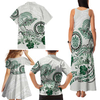 Polynesian Manta Ray Family Matching Tank Maxi Dress and Hawaiian Shirt Green Floral Turtle Tattoo - Polynesian Pride
