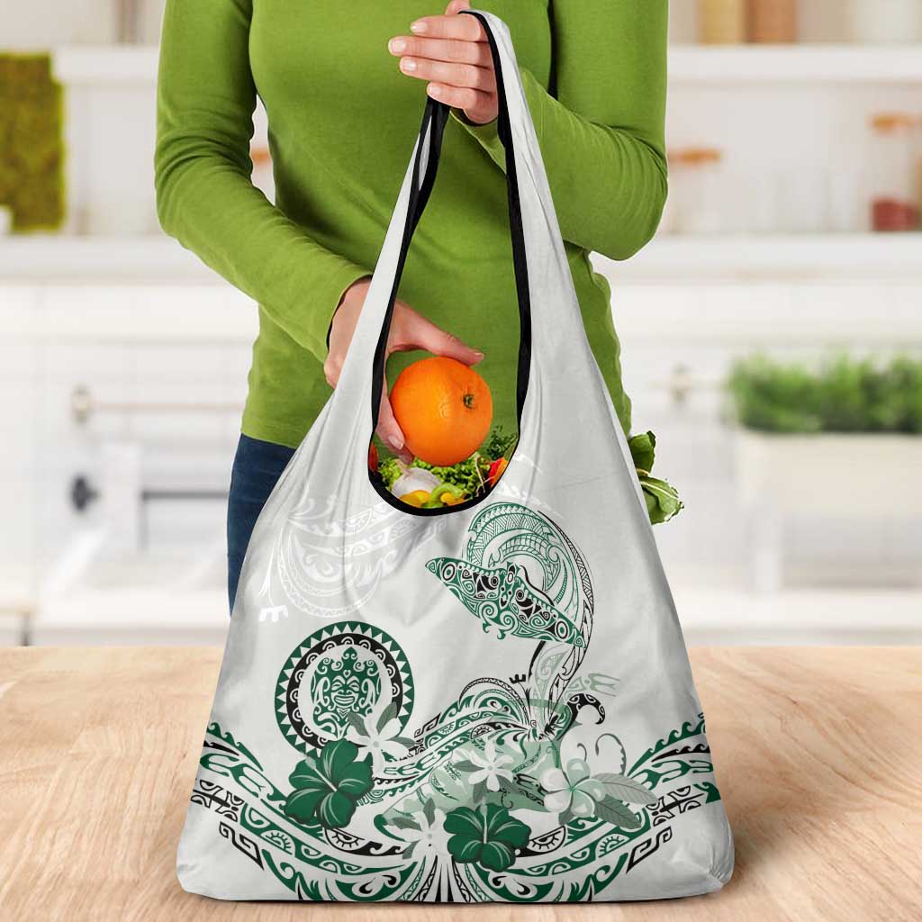 Polynesian Manta Ray Grocery Bag Green Floral Turtle Tattoo - Polynesian Pride