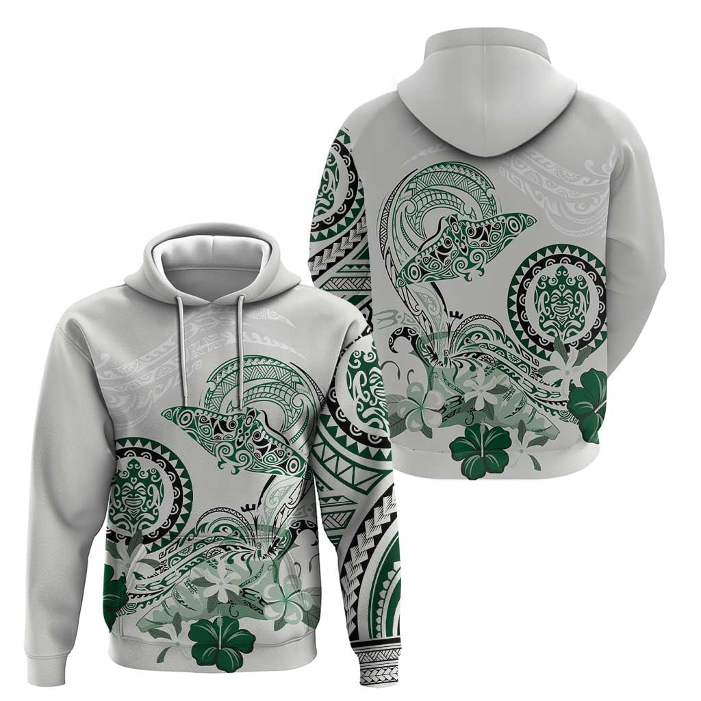 Polynesian Manta Ray Hoodie Green Floral Turtle Tattoo - Polynesian Pride