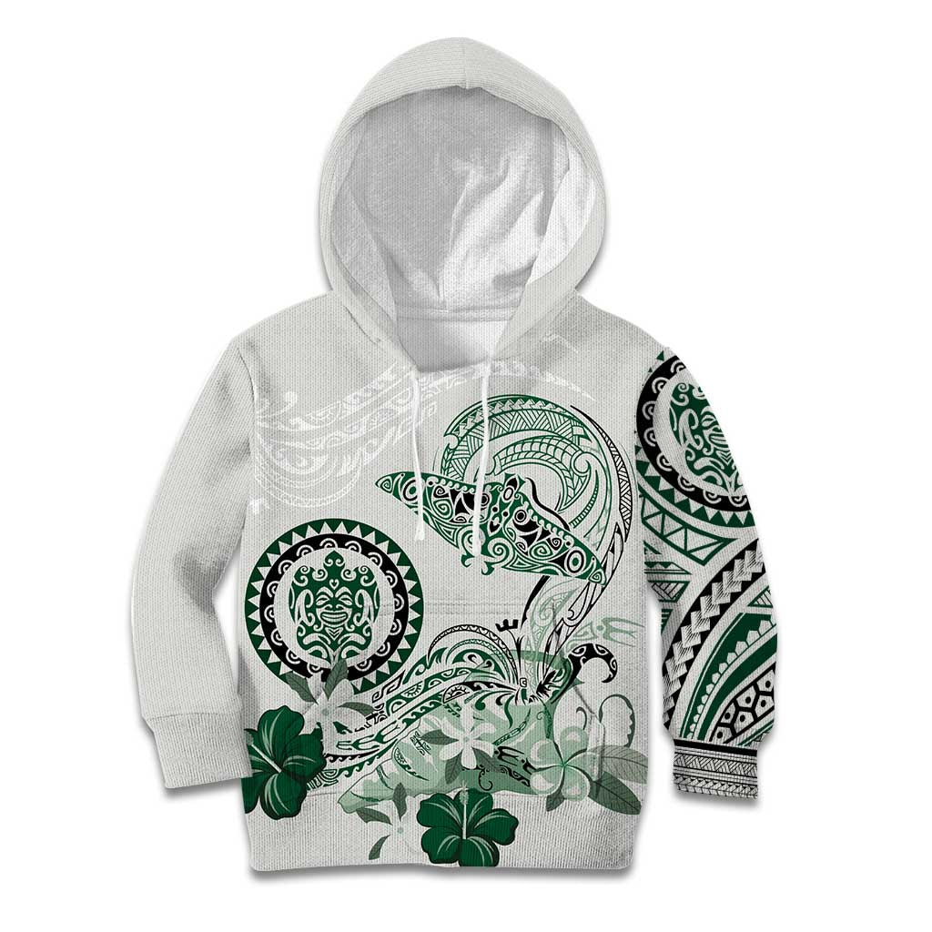 Polynesian Manta Ray Kid Hoodie Green Floral Turtle Tattoo - Polynesian Pride