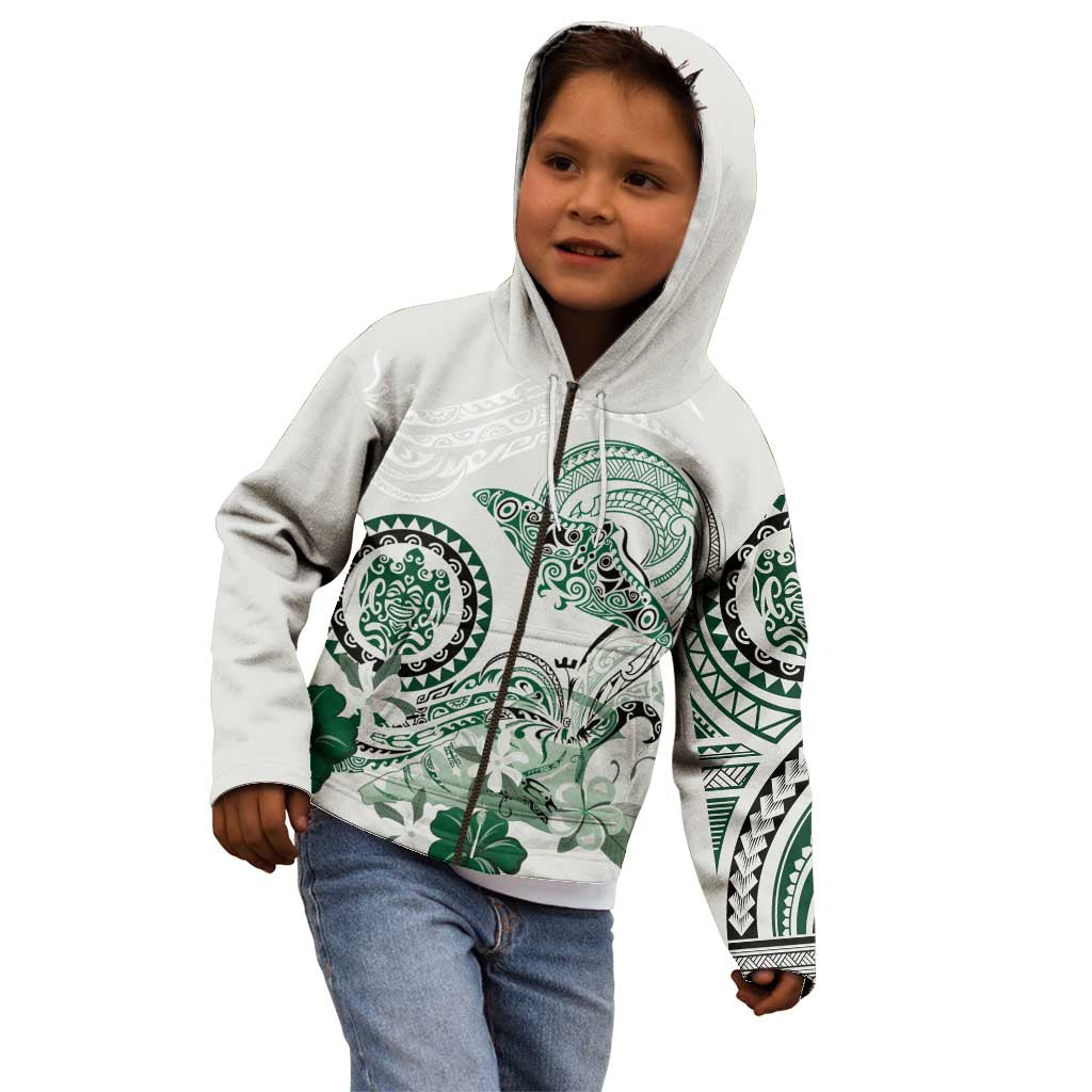 Polynesian Manta Ray Kid Hoodie Green Floral Turtle Tattoo - Polynesian Pride