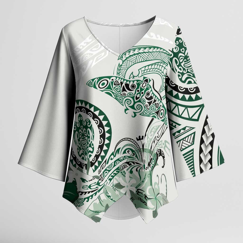 Polynesian Manta Ray Kimono Sleeve Blouse Green Floral Turtle Tattoo LT9 Female Green - Polynesian Pride
