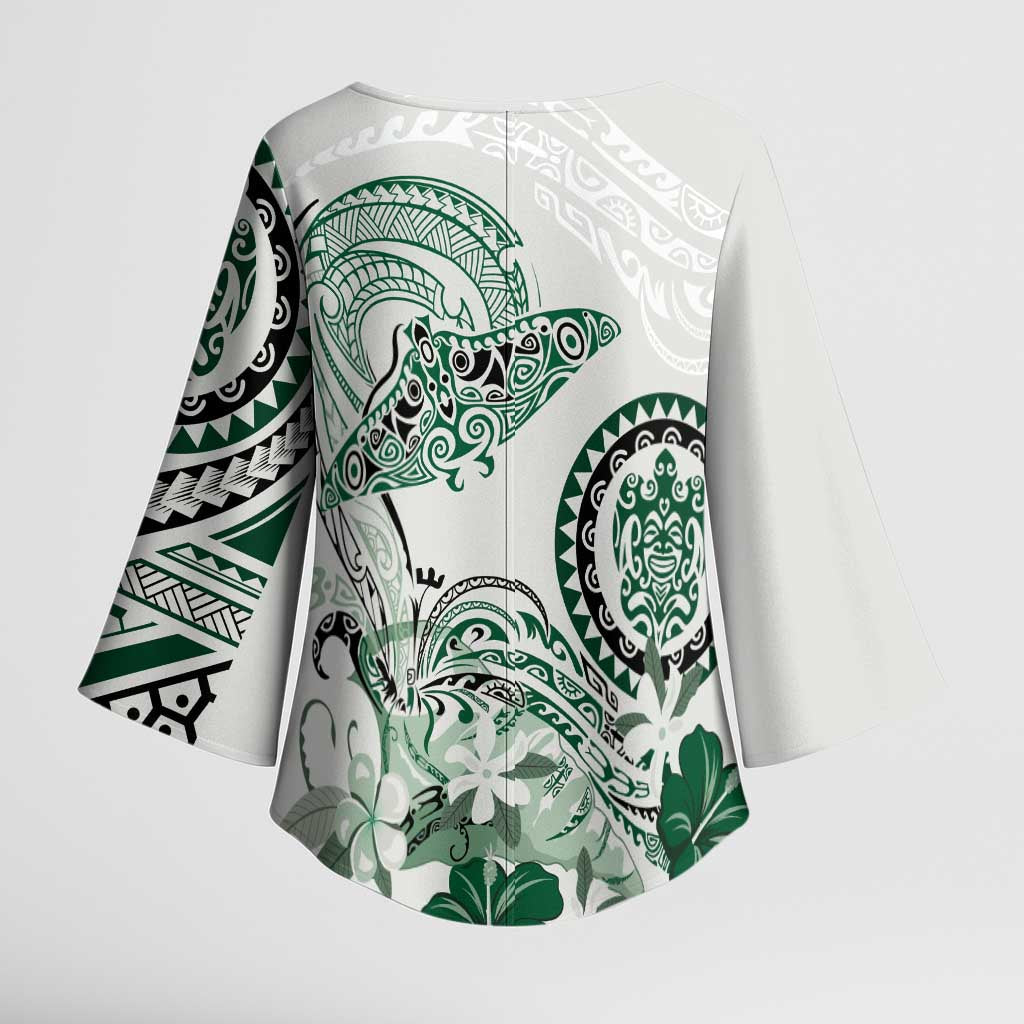 Polynesian Manta Ray Kimono Sleeve Blouse Green Floral Turtle Tattoo LT9 - Polynesian Pride