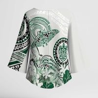 Polynesian Manta Ray Kimono Sleeve Blouse Green Floral Turtle Tattoo LT9 - Polynesian Pride