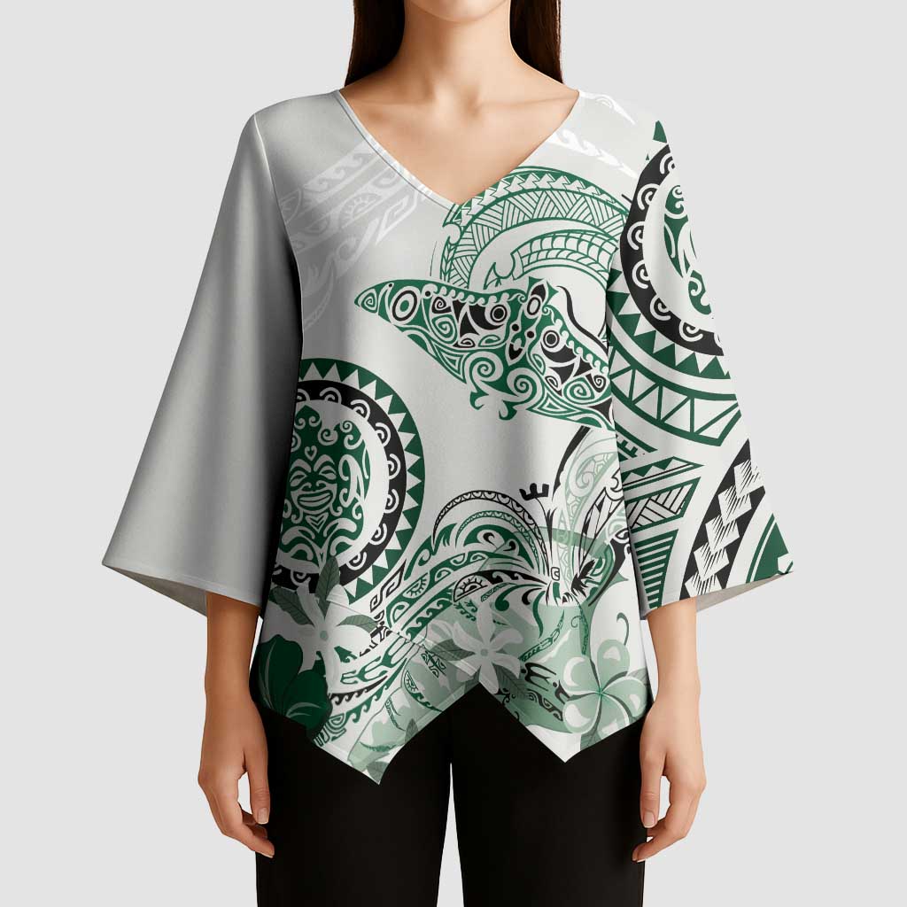 Polynesian Manta Ray Kimono Sleeve Blouse Green Floral Turtle Tattoo LT9 - Polynesian Pride