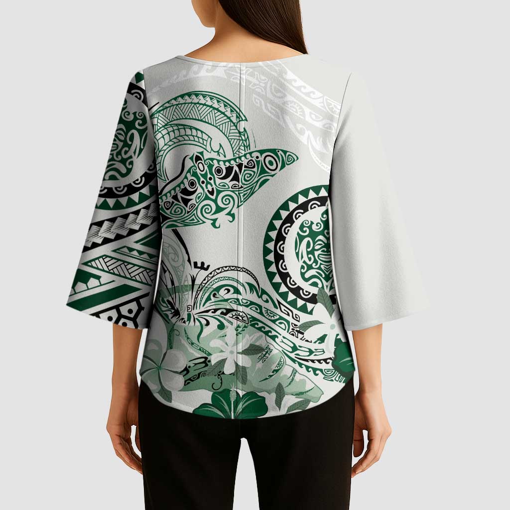 Polynesian Manta Ray Kimono Sleeve Blouse Green Floral Turtle Tattoo LT9 - Polynesian Pride