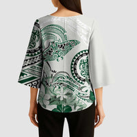 Polynesian Manta Ray Kimono Sleeve Blouse Green Floral Turtle Tattoo LT9 - Polynesian Pride