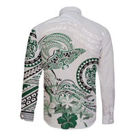 Polynesian Manta Ray Long Sleeve Button Shirt Green Floral Turtle Tattoo LT9 - Polynesian Pride