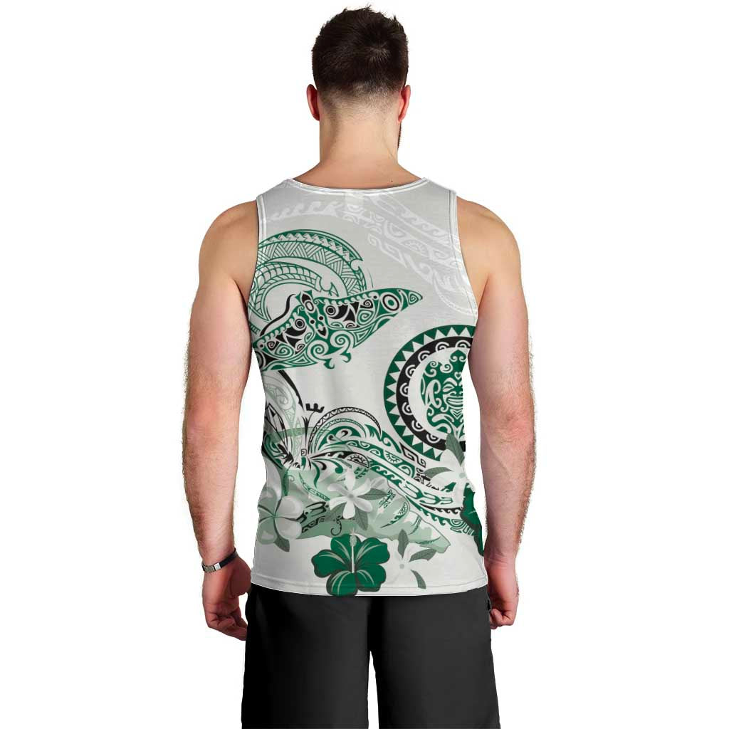 Polynesian Manta Ray Men Tank Top Green Floral Turtle Tattoo - Polynesian Pride