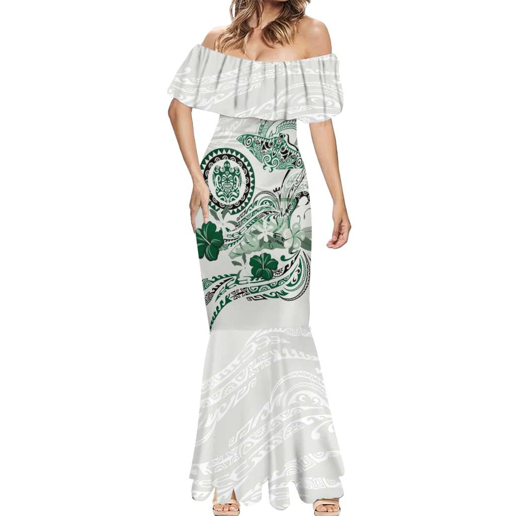 Polynesian Manta Ray Mermaid Dress Green Floral Turtle Tattoo - Polynesian Pride