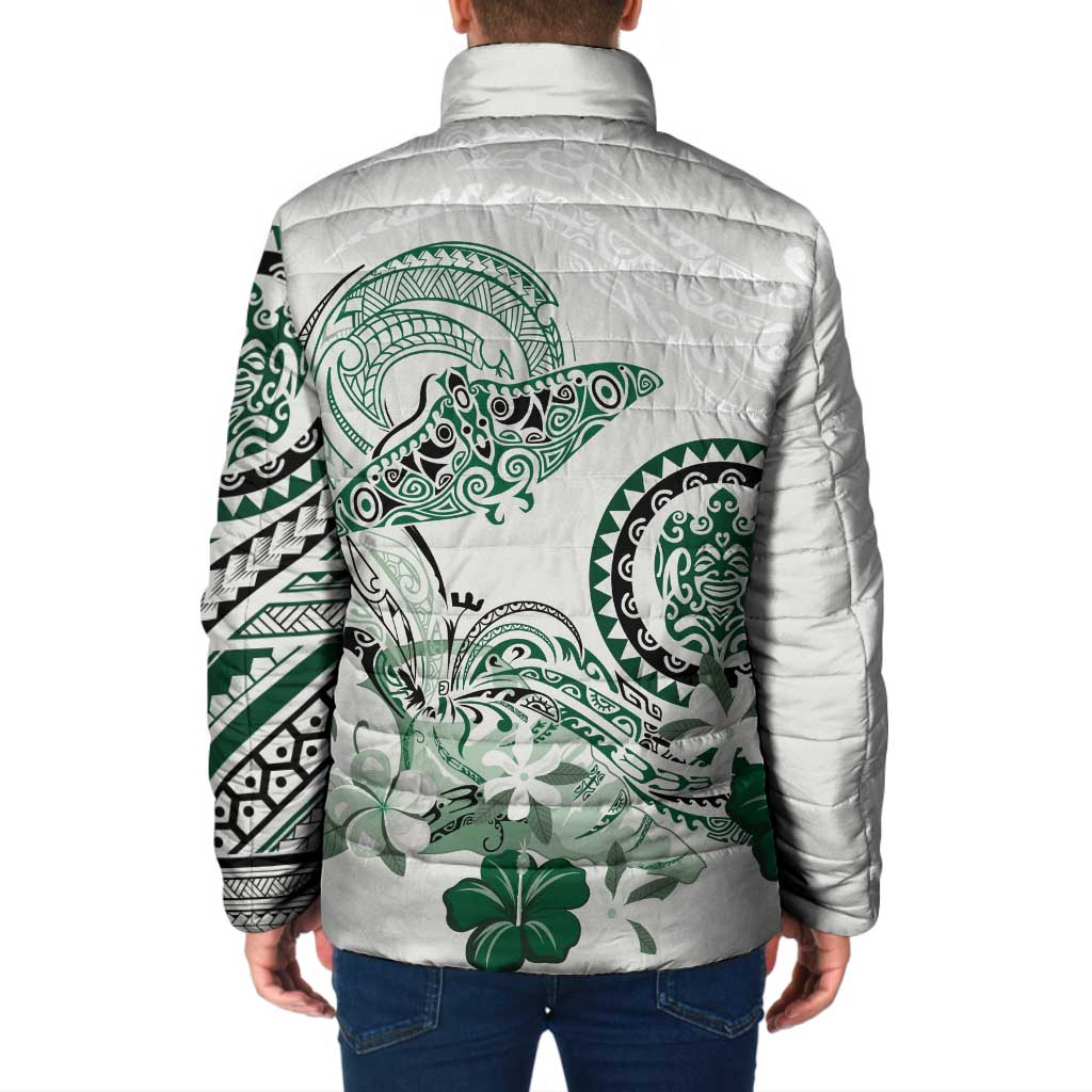 Polynesian Manta Ray Padded Jacket Green Floral Turtle Tattoo LT9 - Polynesian Pride