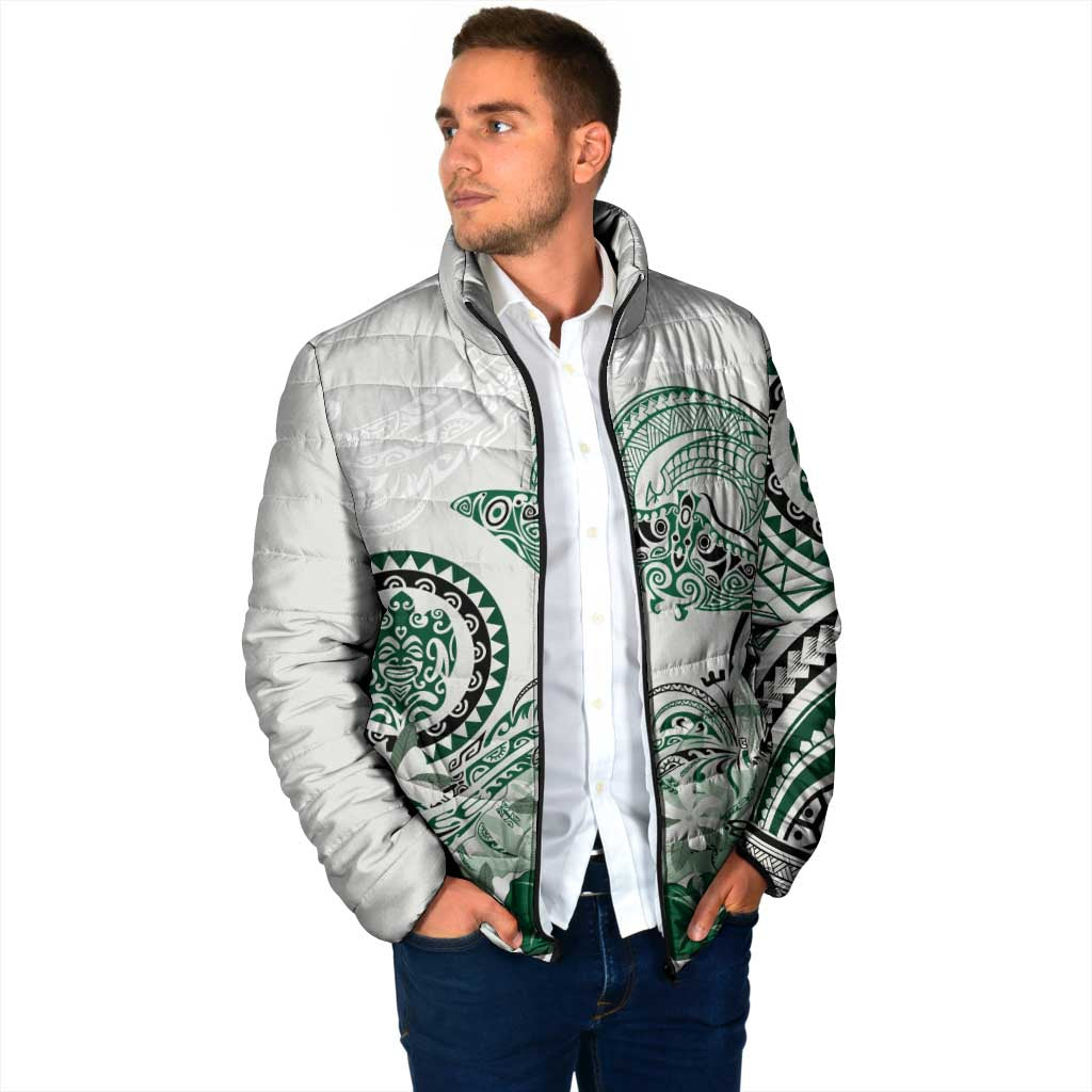 Polynesian Manta Ray Padded Jacket Green Floral Turtle Tattoo LT9 - Polynesian Pride