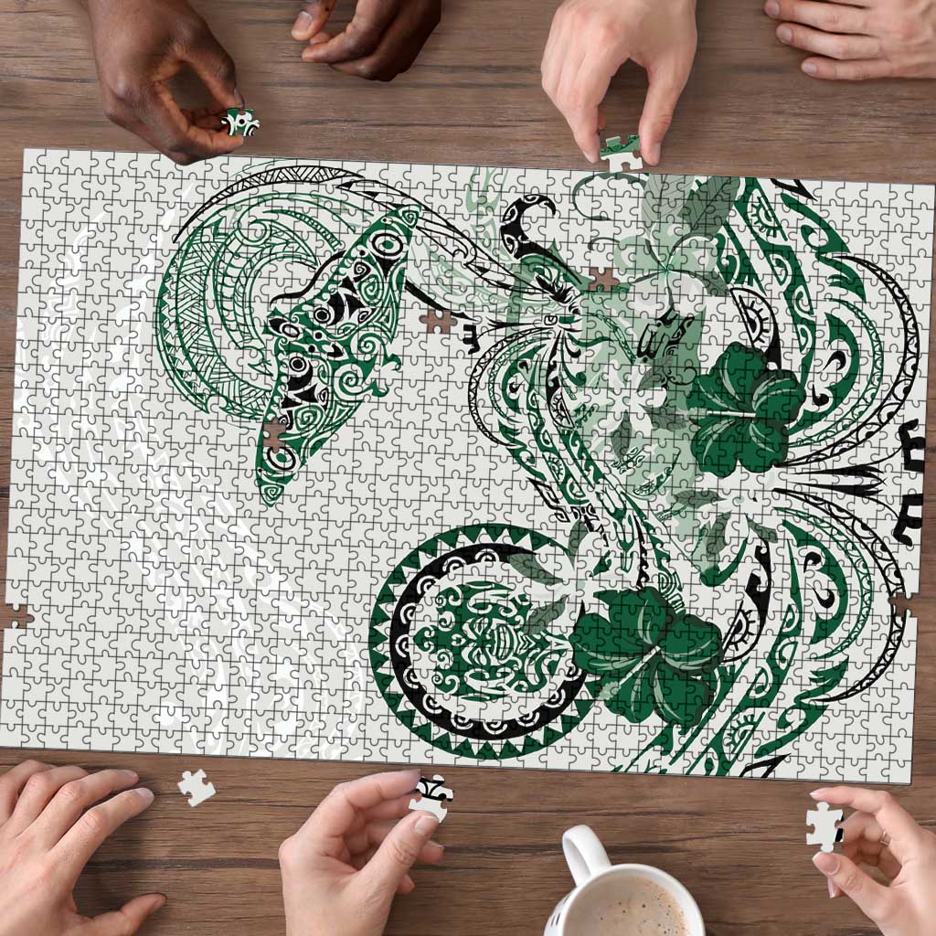 Polynesian Manta Ray Puzzle Green Floral Turtle Tattoo LT9 - Polynesian Pride
