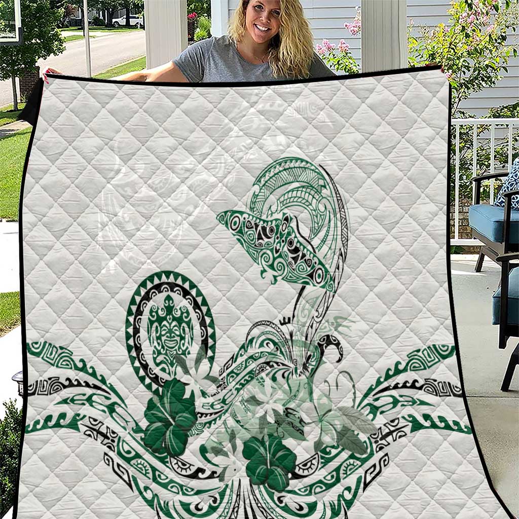 Polynesian Manta Ray Quilt Green Floral Turtle Tattoo - Polynesian Pride