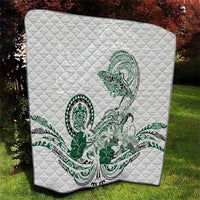 Polynesian Manta Ray Quilt Green Floral Turtle Tattoo - Polynesian Pride