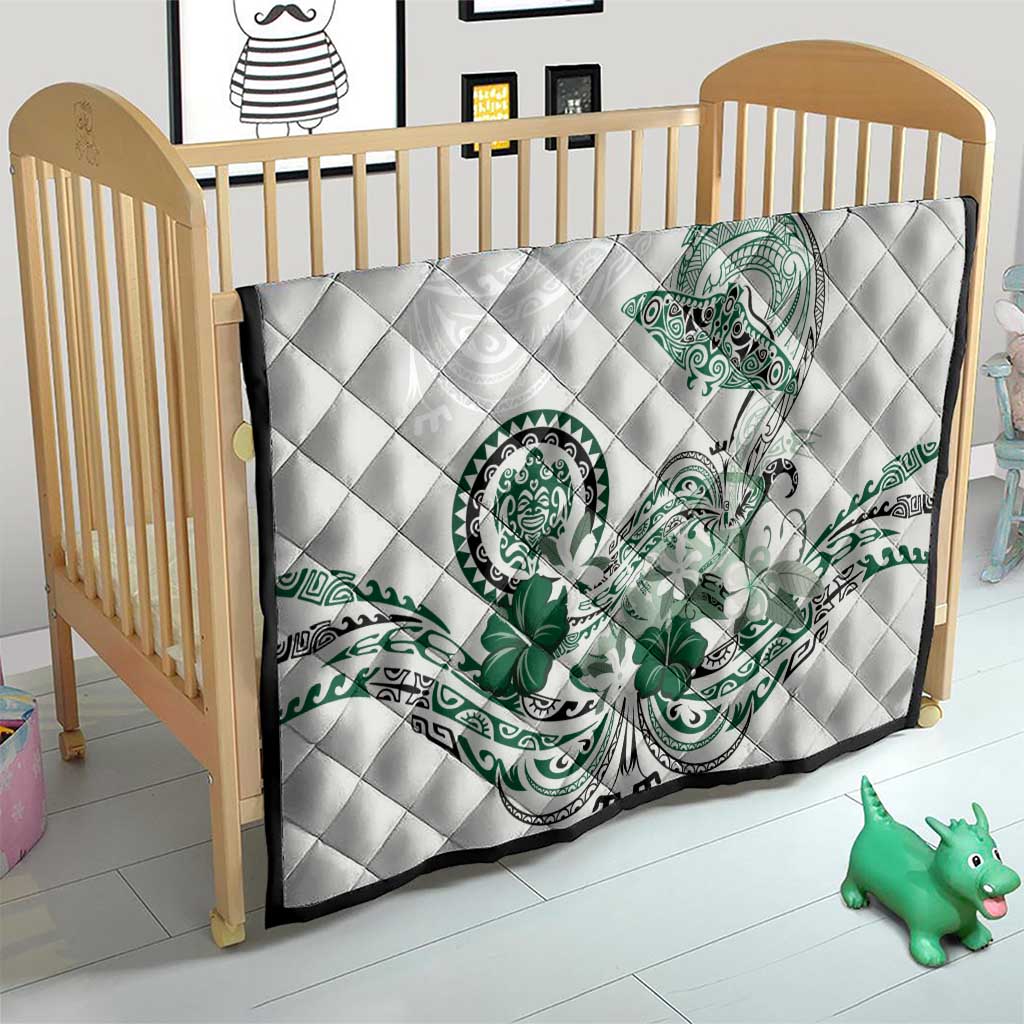 Polynesian Manta Ray Quilt Green Floral Turtle Tattoo - Polynesian Pride