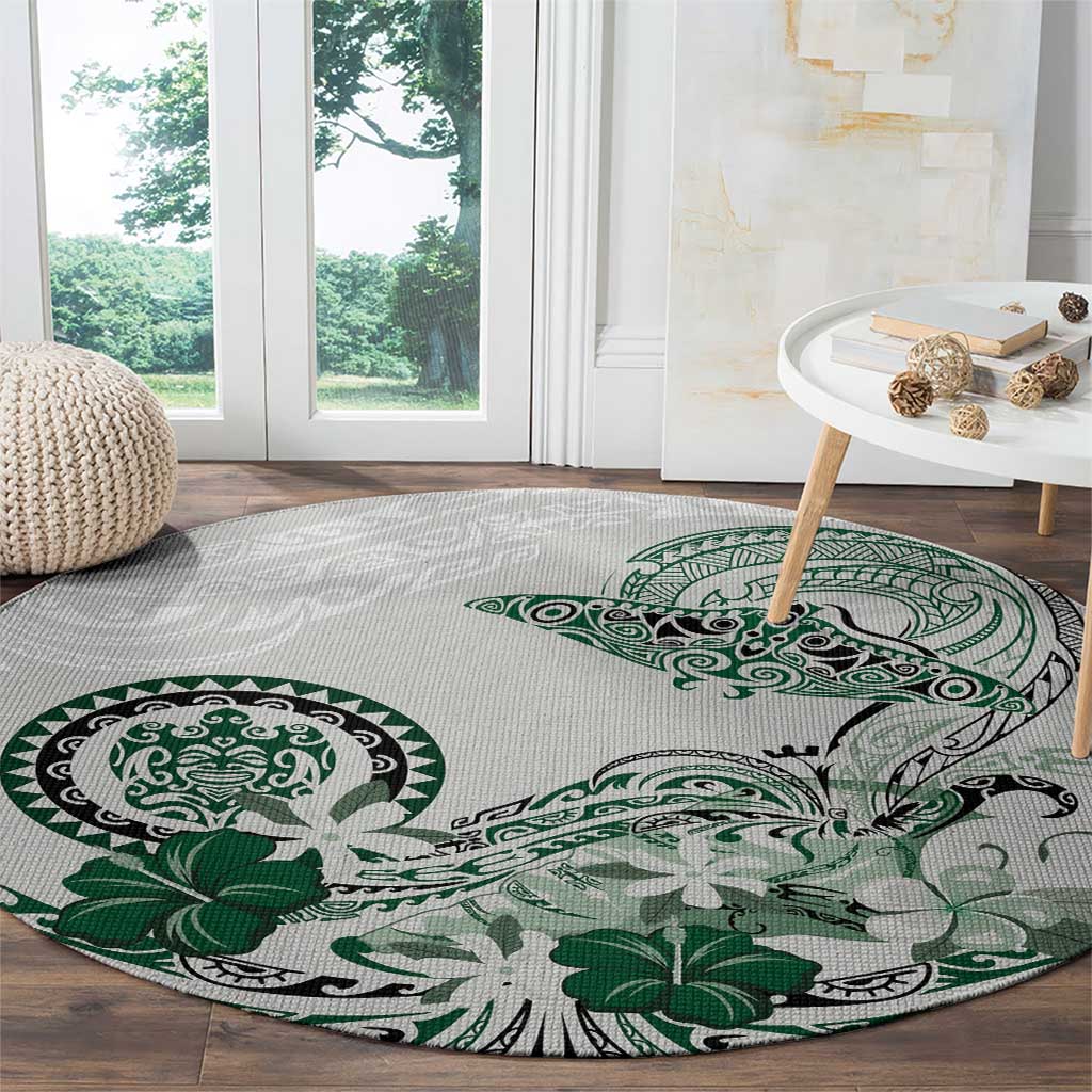 Polynesian Manta Ray Round Carpet Green Floral Turtle Tattoo - Polynesian Pride