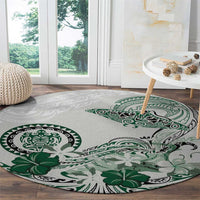 Polynesian Manta Ray Round Carpet Green Floral Turtle Tattoo - Polynesian Pride