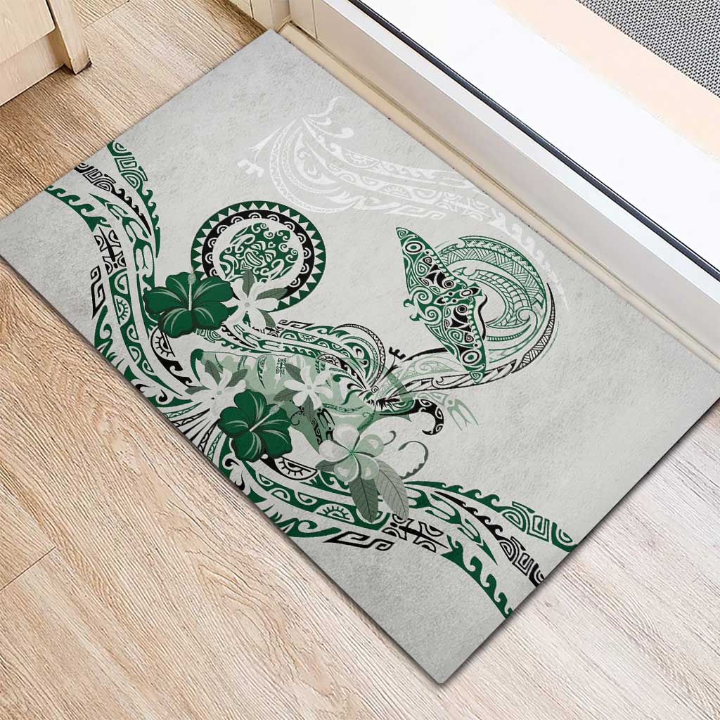 Polynesian Manta Ray Rubber Doormat Green Floral Turtle Tattoo LT9 - Polynesian Pride