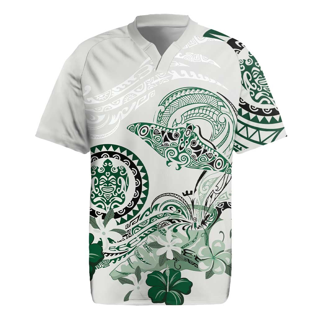 Polynesian Manta Ray Rugby Jersey Green Floral Turtle Tattoo LT9 Green - Polynesian Pride