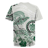 Polynesian Manta Ray Rugby Jersey Green Floral Turtle Tattoo LT9 - Polynesian Pride