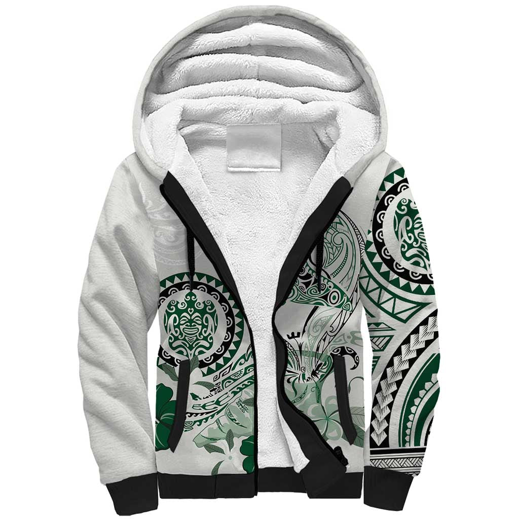 Polynesian Manta Ray Sherpa Hoodie Green Floral Turtle Tattoo LT9 Unisex Green - Polynesian Pride