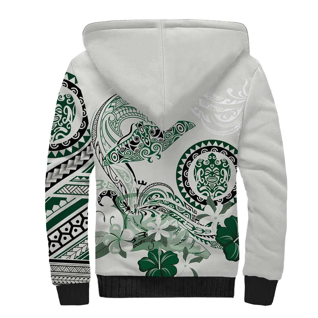Polynesian Manta Ray Sherpa Hoodie Green Floral Turtle Tattoo LT9 - Polynesian Pride