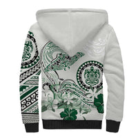 Polynesian Manta Ray Sherpa Hoodie Green Floral Turtle Tattoo LT9 - Polynesian Pride