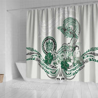 Polynesian Manta Ray Shower Curtain Green Floral Turtle Tattoo - Polynesian Pride