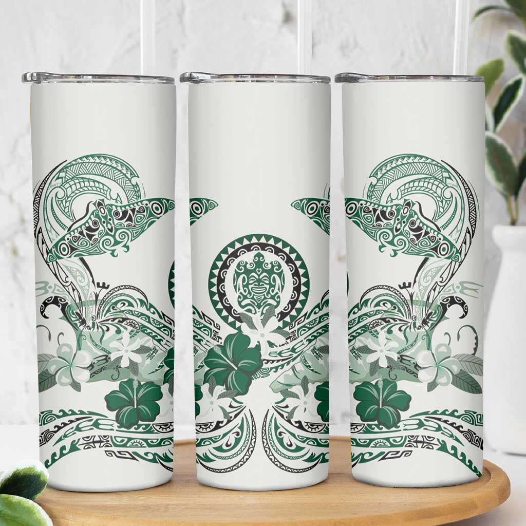 Polynesian Manta Ray Skinny Tumbler Green Floral Turtle Tattoo - Polynesian Pride