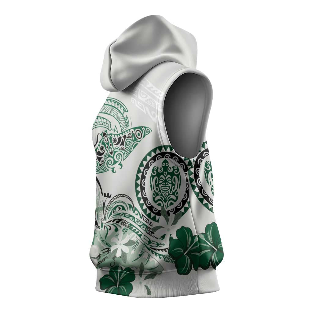 Polynesian Manta Ray Sleeveless Hoodie Green Floral Turtle Tattoo LT9 - Polynesian Pride