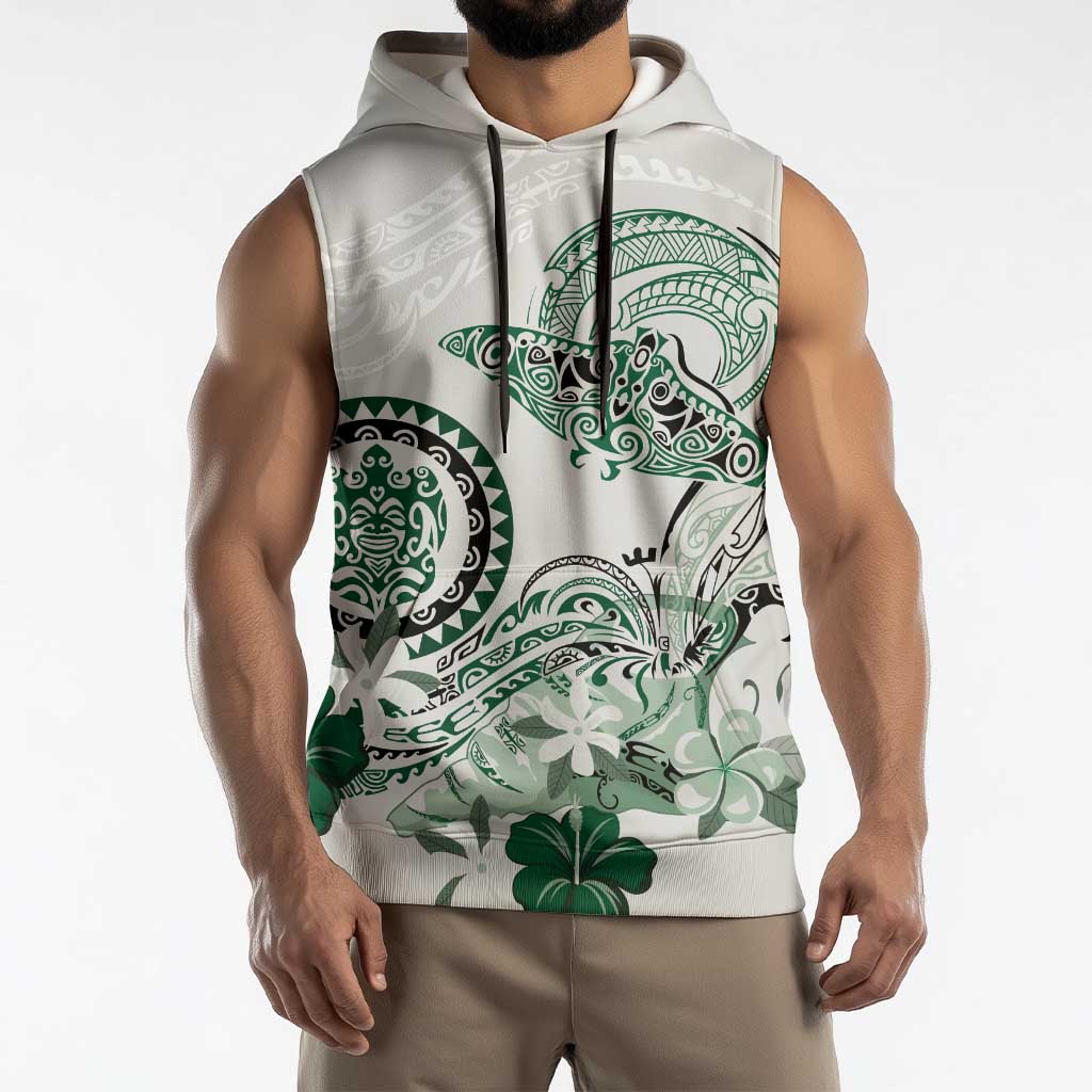 Polynesian Manta Ray Sleeveless Hoodie Green Floral Turtle Tattoo LT9 - Polynesian Pride