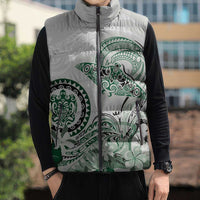 Polynesian Manta Ray Sleeveless Puffer Jacket Green Floral Turtle Tattoo LT9 - Polynesian Pride