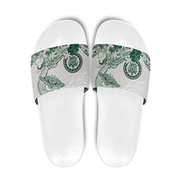 Polynesian Manta Ray Slide Sandals Green Floral Turtle Tattoo - Polynesian Pride