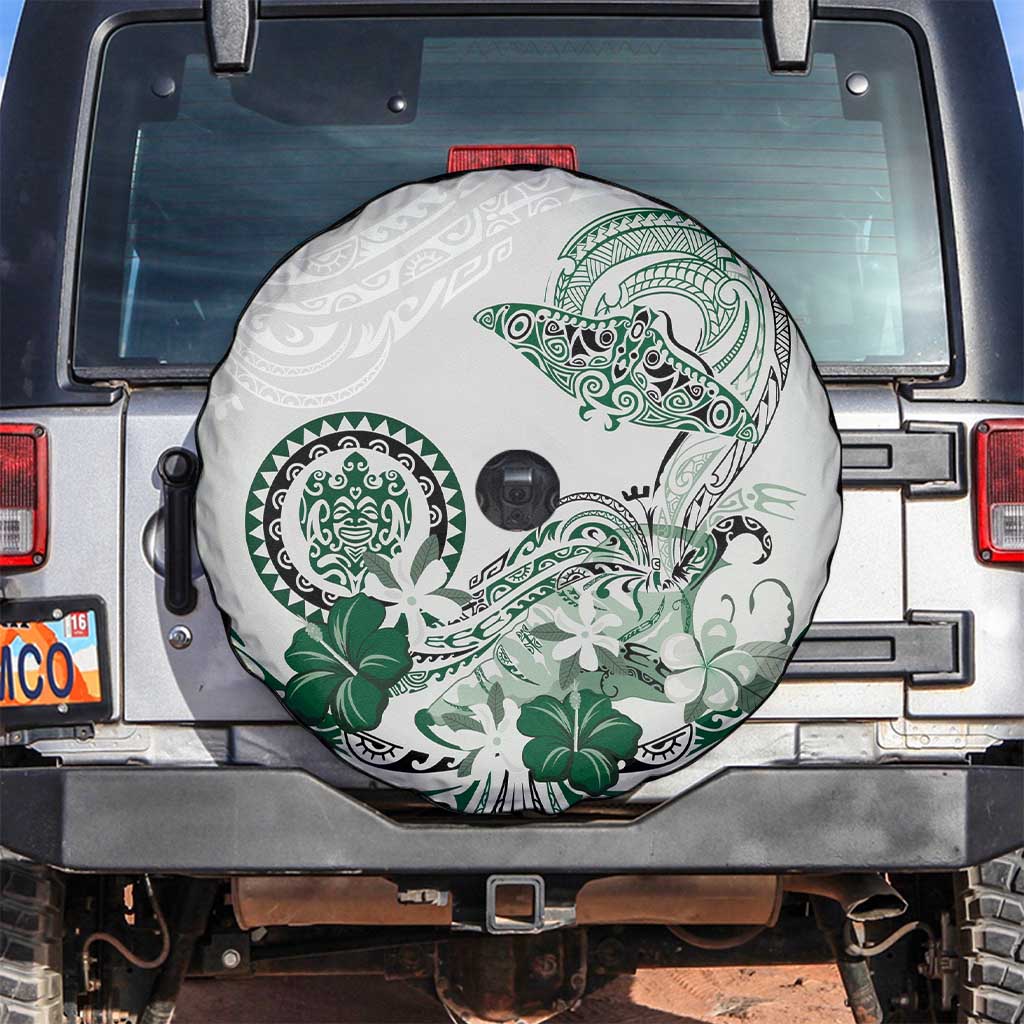 Polynesian Manta Ray Spare Tire Cover Green Floral Turtle Tattoo - Polynesian Pride