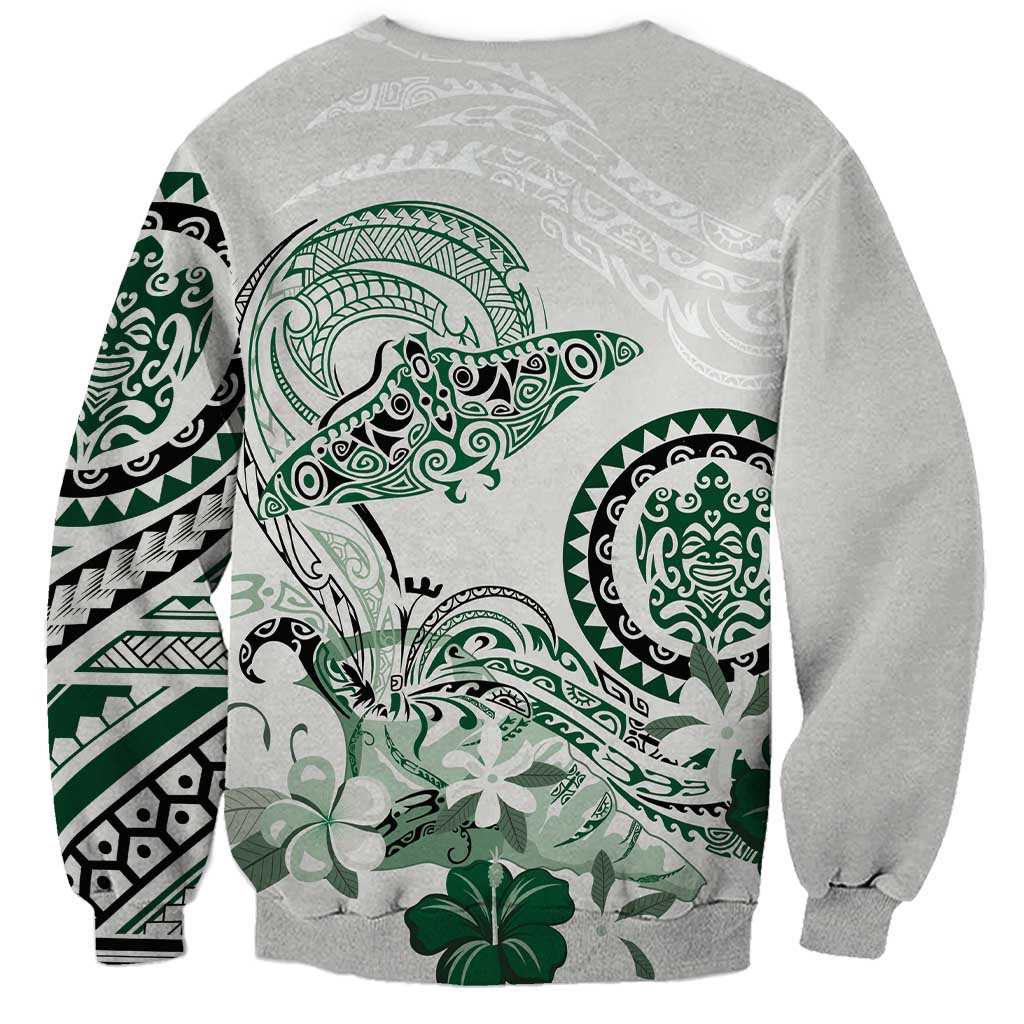 Polynesian Manta Ray Sweatshirt Green Floral Turtle Tattoo LT9 - Polynesian Pride