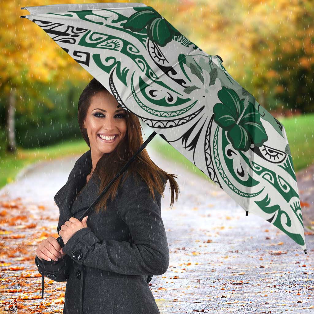 Polynesian Manta Ray Umbrella Green Floral Turtle Tattoo - Polynesian Pride