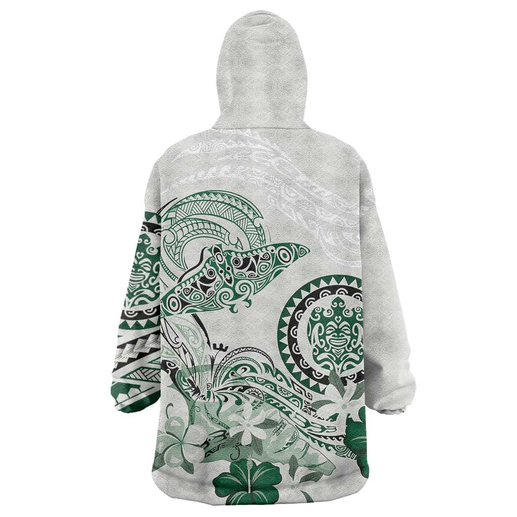 Polynesian Manta Ray Wearable Blanket Hoodie Green Floral Turtle Tattoo LT9 - Polynesian Pride