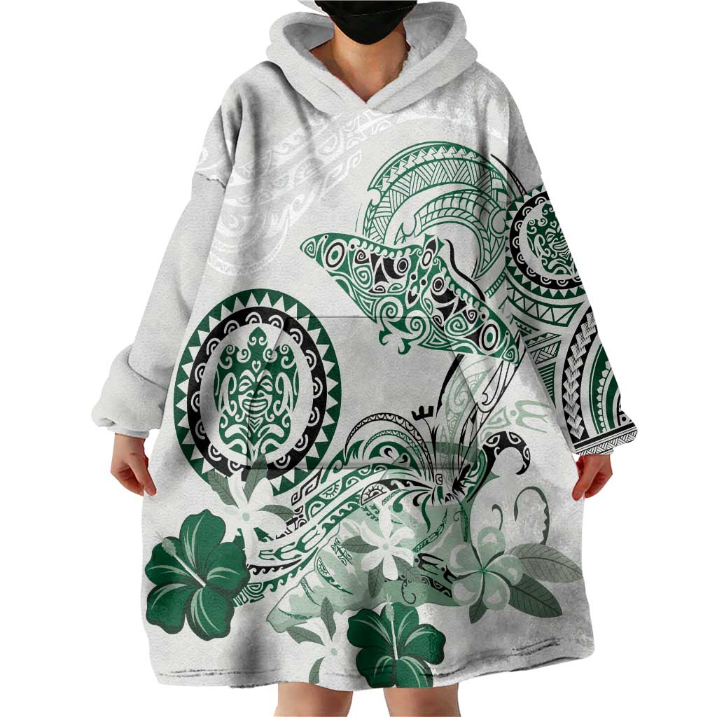 Polynesian Manta Ray Wearable Blanket Hoodie Green Floral Turtle Tattoo LT9 - Polynesian Pride