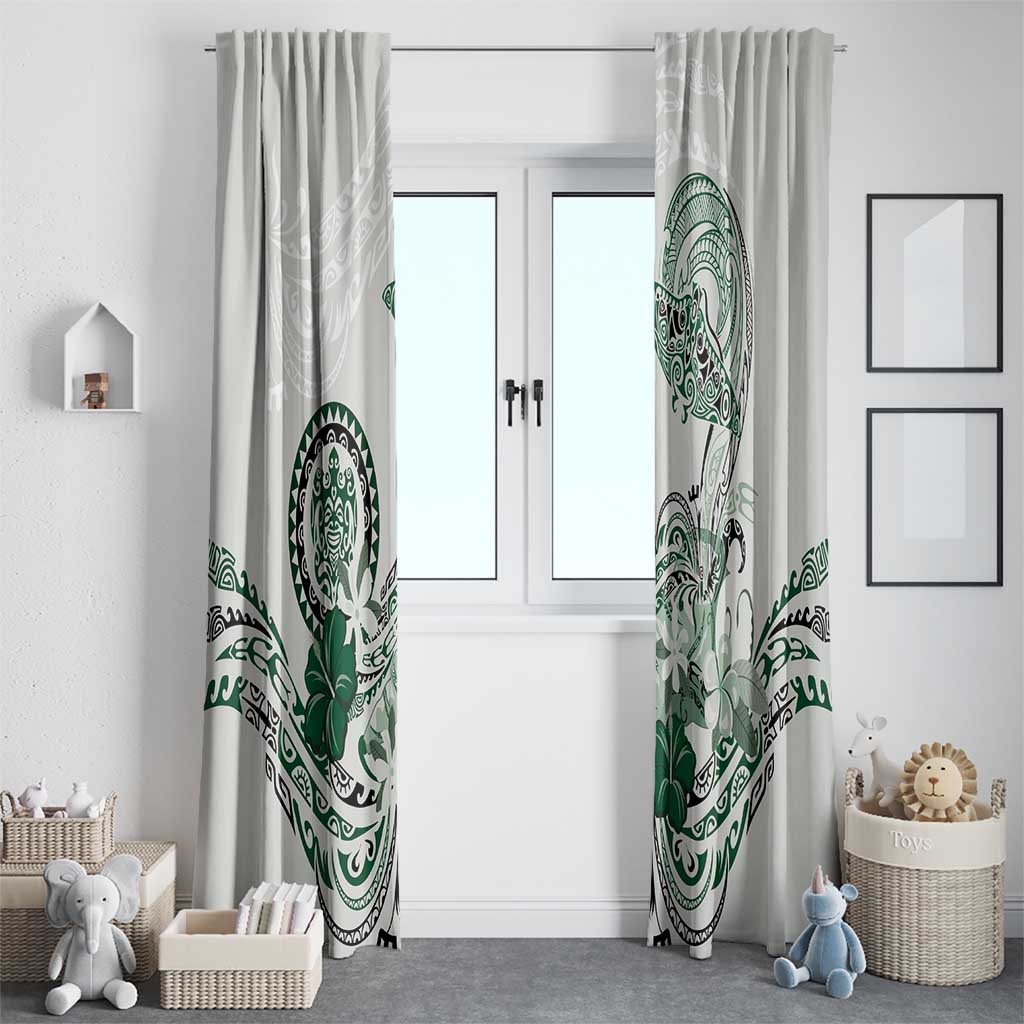 Polynesian Manta Ray Window Curtain Green Floral Turtle Tattoo - Polynesian Pride