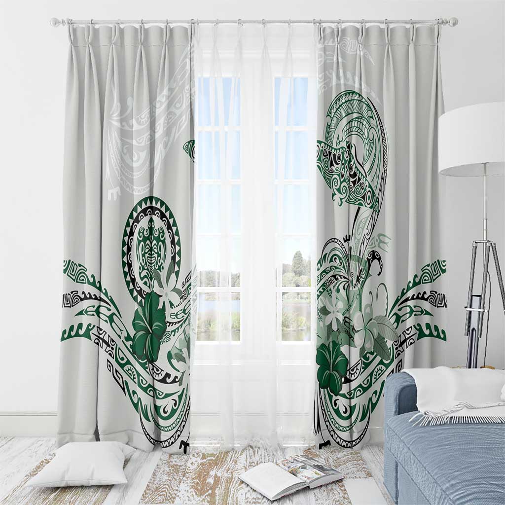 Polynesian Manta Ray Window Curtain Green Floral Turtle Tattoo - Polynesian Pride