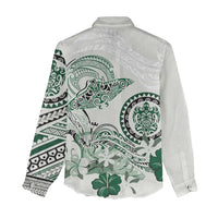 Polynesian Manta Ray Women Casual Shirt Green Floral Turtle Tattoo - Polynesian Pride