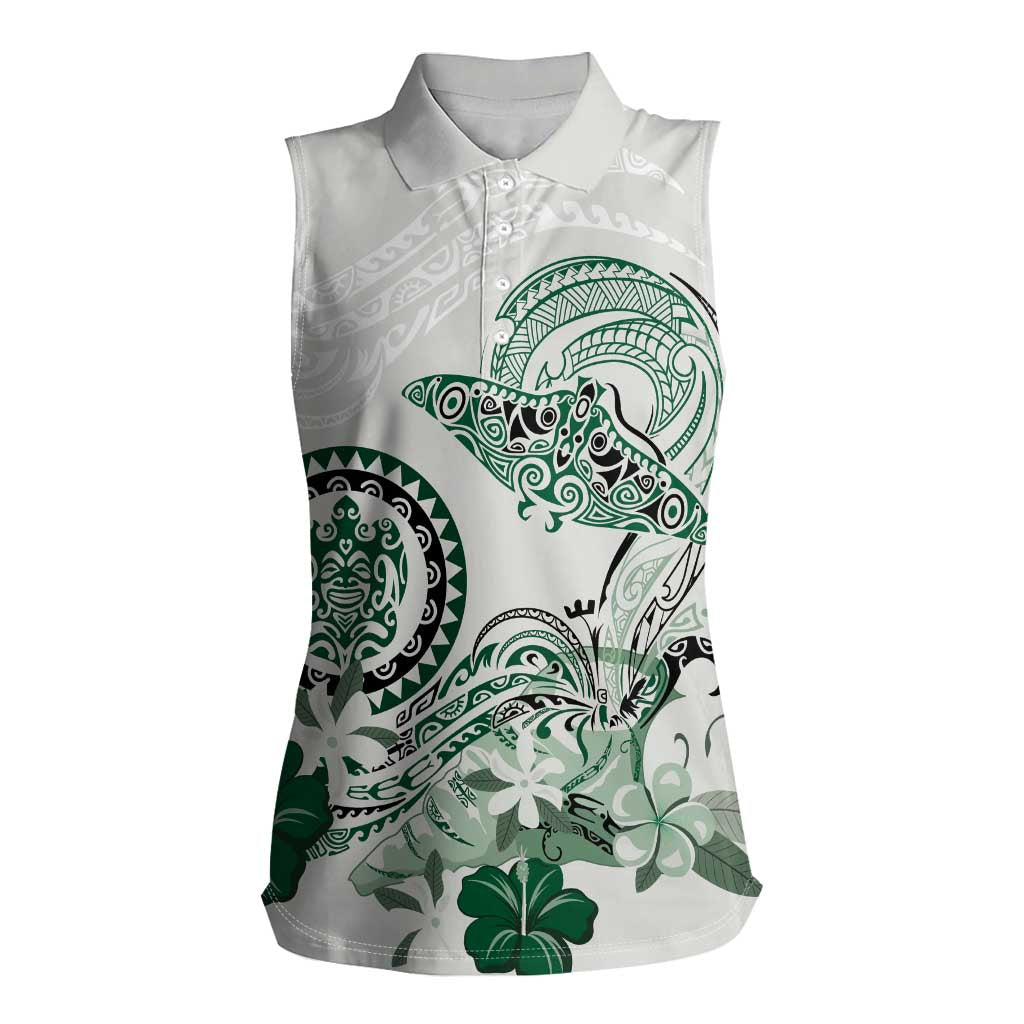 Polynesian Manta Ray Women Sleeveless Polo Shirt Green Floral Turtle Tattoo LT9 Female Green - Polynesian Pride