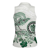 Polynesian Manta Ray Women Sleeveless Polo Shirt Green Floral Turtle Tattoo LT9 - Polynesian Pride